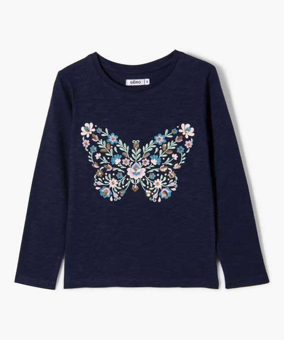 Tee-shirt à manches longues avec motif brodé fille vue2 - GEMO (ENFANT) - GEMO