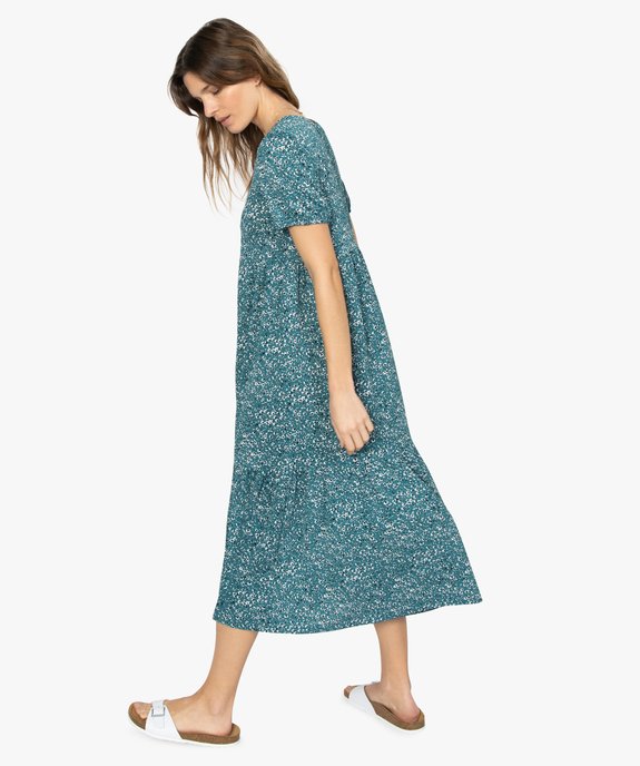 Robe longue femme à motifs fleuris et manches courtes ballon vue3 - GEMO(FEMME PAP) - GEMO