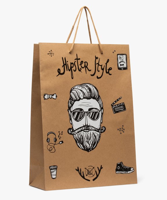 Sac cadeau en papier kraft imprimé hipster vue1 - GEMO 4G HOMME - GEMO