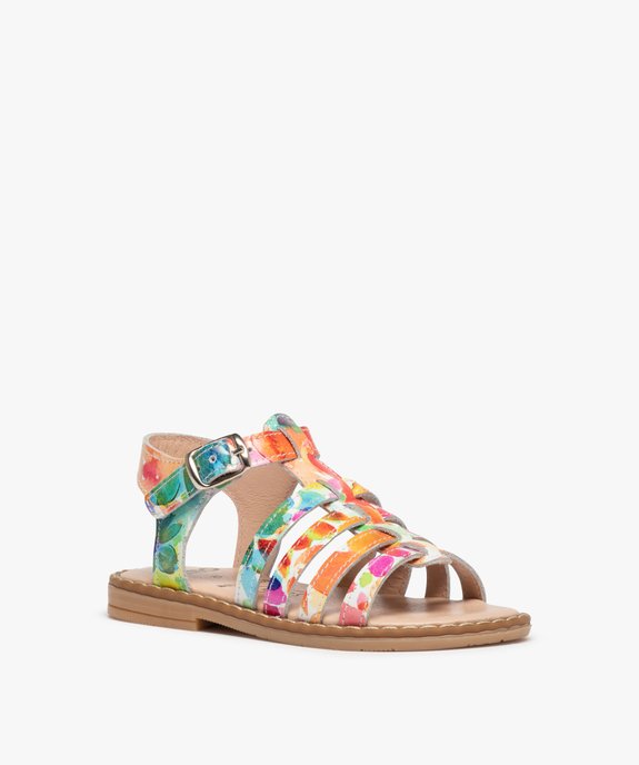 Sandales fille en cuir dessus fleurs multicolores vue2 - GEMO (ENFANT) - GEMO