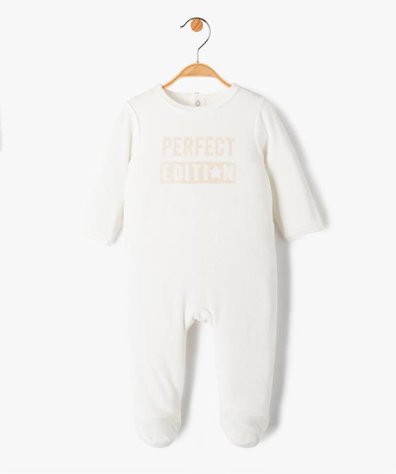 Pyjama bébé à pont-dos en velours avec message vue1 - PREMIER PRIX BY GEMO - GEMO