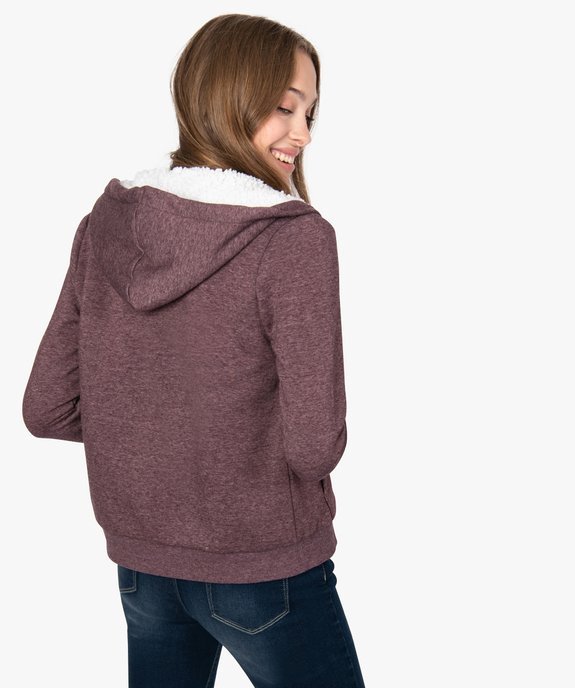 Sweat femme à capuche doublé sherpa et zippé sur l'avant vue3 - FOLLOW ME - GEMO