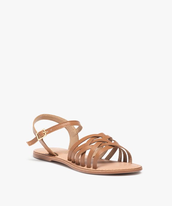 Sandales fille à fines lanières en cuir uni vue2 - GEMO (ENFANT) - GEMO