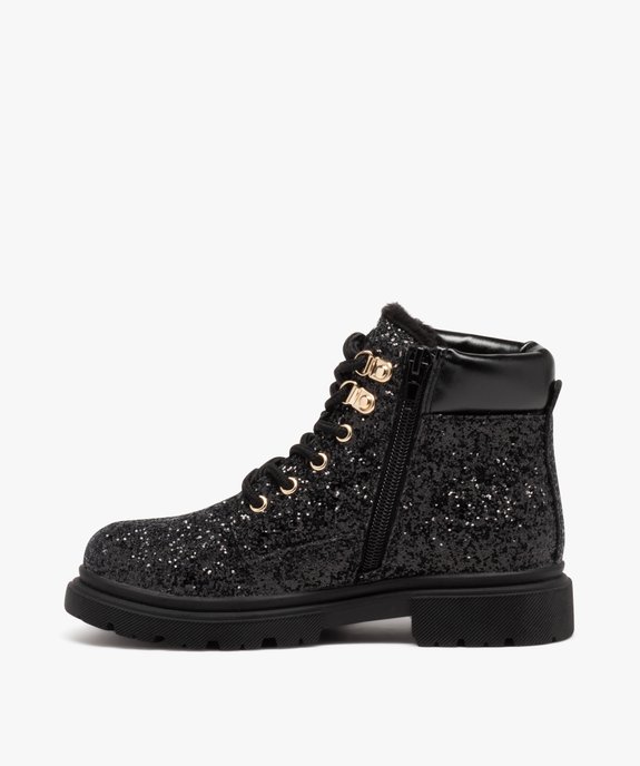 Boots fourrées à paillettes et lacets fille vue3 - GEMO (ENFANT) - GEMO
