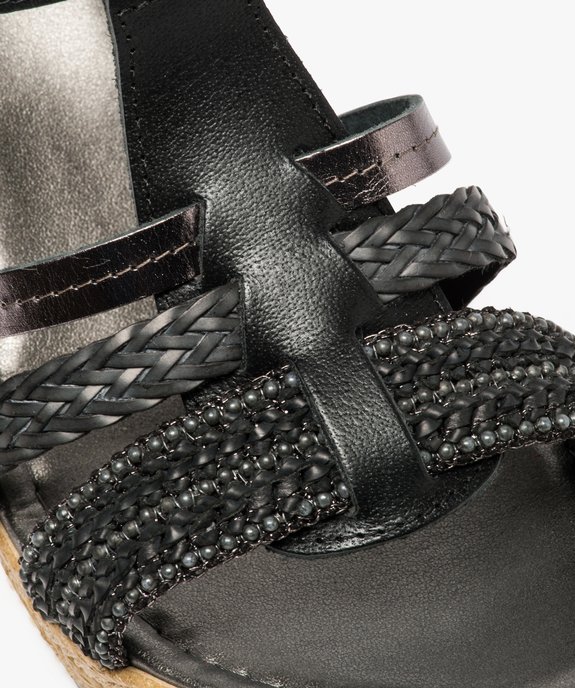 Sandales en cuir bride en T à talon compensé vue6 - GEMO(URBAIN) - GEMO