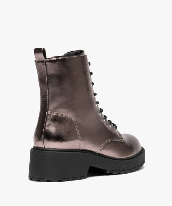 Boots femme vernies avec semelle crantée épaisse à zip et à lacets vue5 - 5 MILES - GEMO