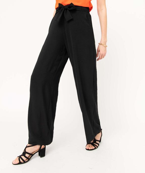 Pantalon femme en crêpe fluide à ceinture élastique et brides à nouer vue1 - GEMO(FEMME PAP) - GEMO