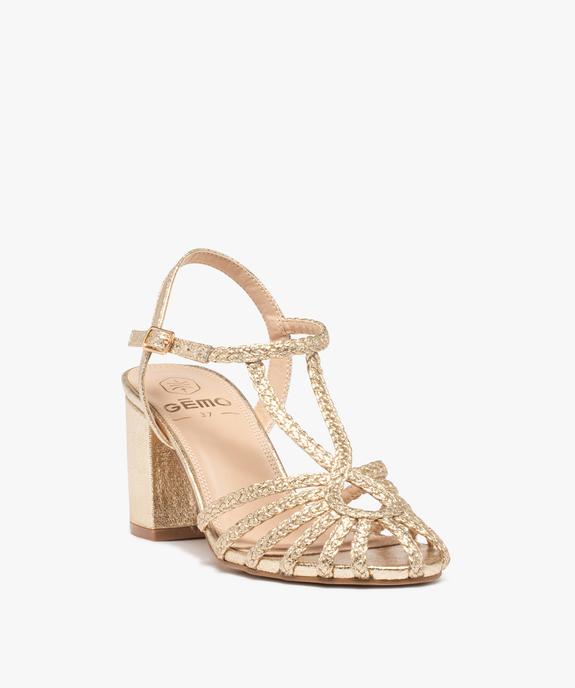 Sandales femme à talon carré avec bout semi-fermé et brides tressées unies vue2 - GEMO(URBAIN) - GEMO