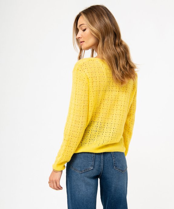 Pull léger à col V en maille ajourée femme vue3 - GEMO(FEMME PAP) - GEMO