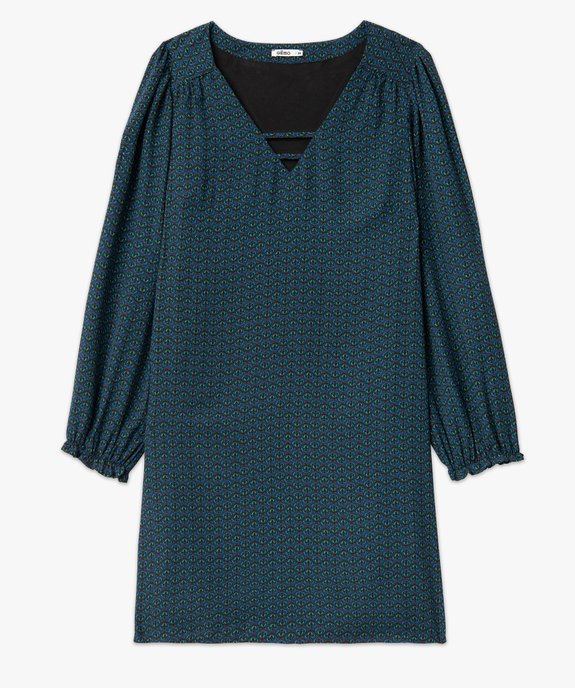 Robe droite imprimée à manches longues et col V fantaisie femme vue4 - GEMO 4G FEMME - GEMO