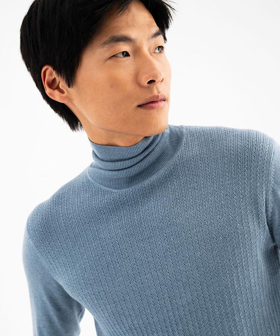 Pull fin à col roulé maille fantaisie sur l’avant homme vue2 - GEMO 4G HOMME - GEMO