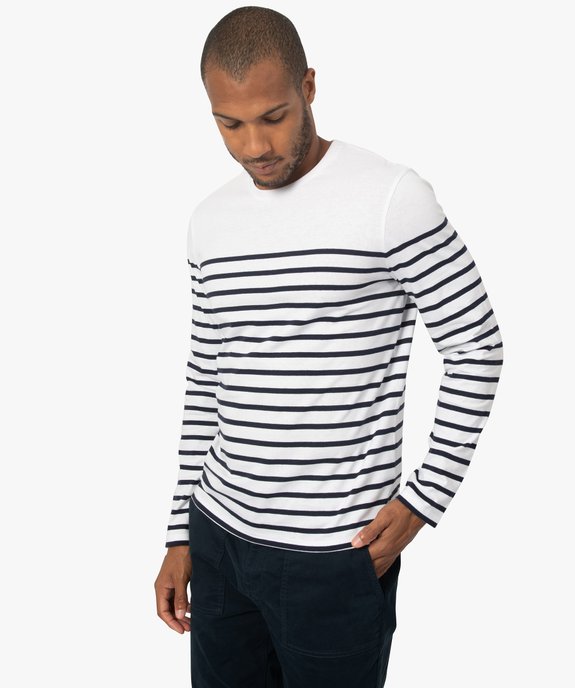 Tee-shirt homme rayé à manches longues et col rond vue1 - GEMO (HOMME) - GEMO