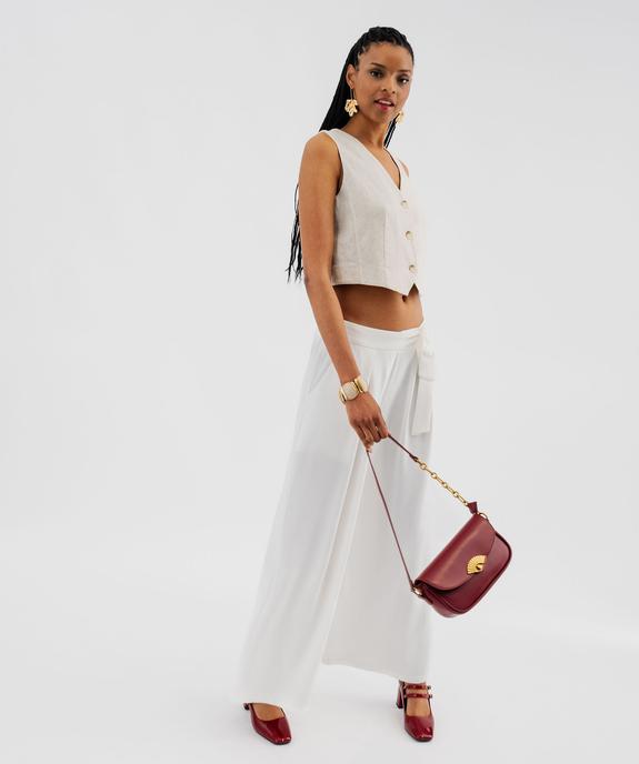 Pantalon large et fluide à taille élastiquée et liens à nouer femme vue1 - GEMO 4G FEMME - GEMO