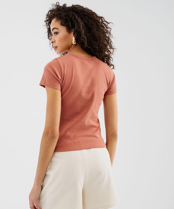 Tee-shirt manches courtes et col rond en maille côtelée femme vue3 - GEMO 4G FEMME - GEMO