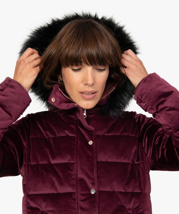 Doudoune femme courte en velours à capuche duveteuse vue2 - GEMO(FEMME PAP) - GEMO