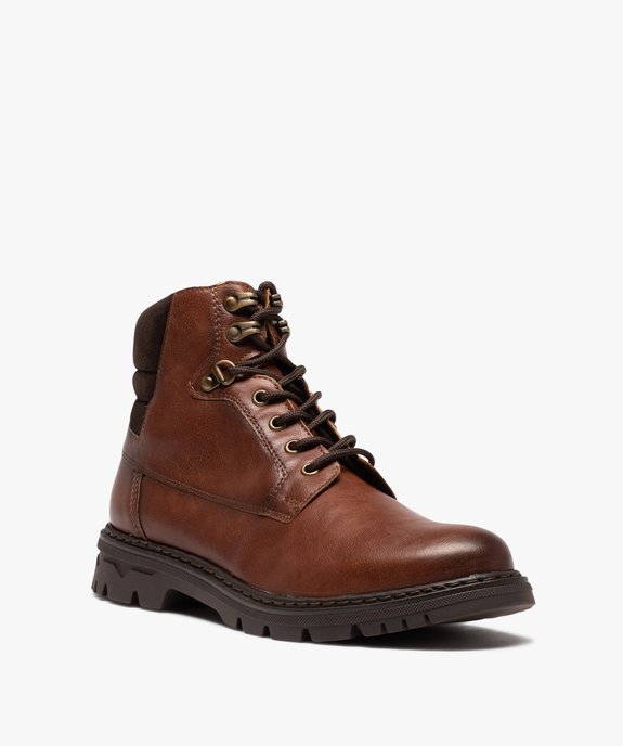 Boots homme unies à semelle crantée fermeture lacets et zip vue2 - GEMO (CASUAL) - GEMO