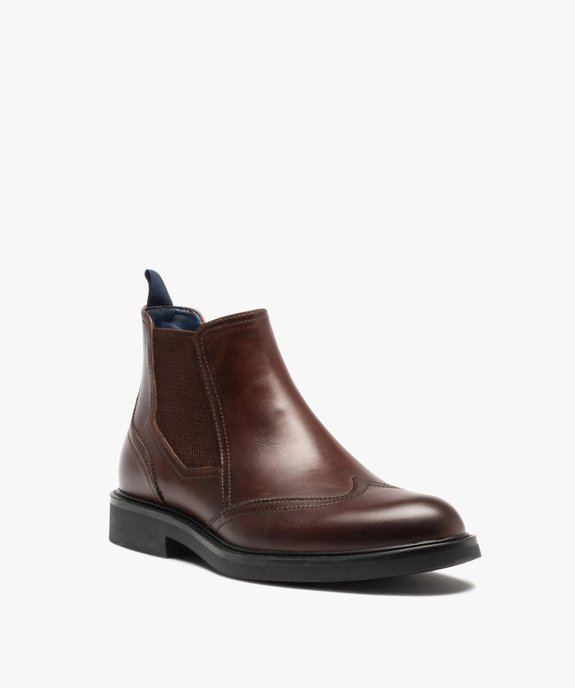 Boots homme unies dessus cuir à bout golf – Tanéo vue2 - TANEO - GEMO