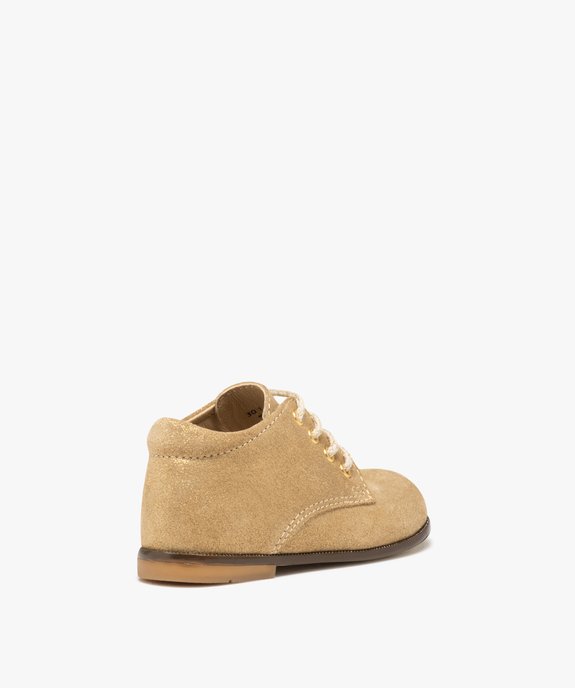 Chaussures premiers pas bébé fille en cuir uni à paillettes et à lacets - NA! vue4 - NA! - GEMO