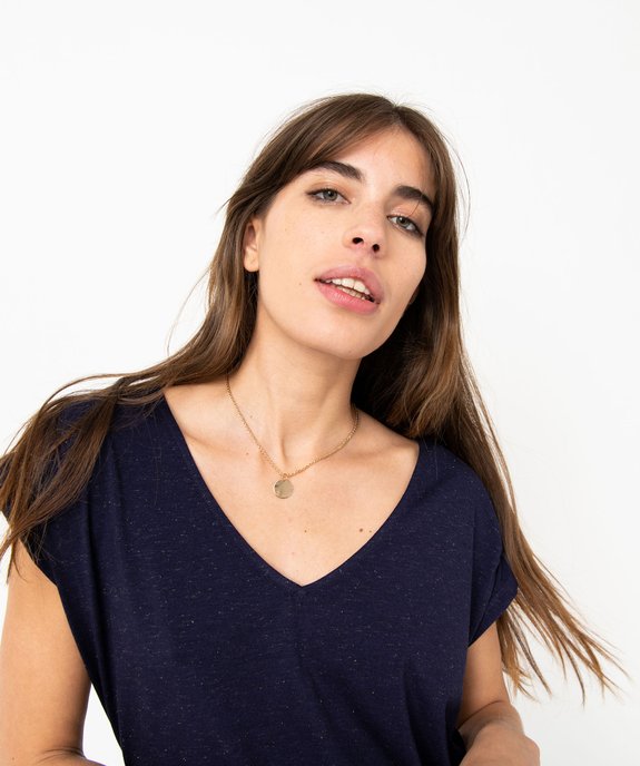 Tee-shirt femme à manches courtes froncées et col V vue2 - GEMO(FEMME PAP) - GEMO