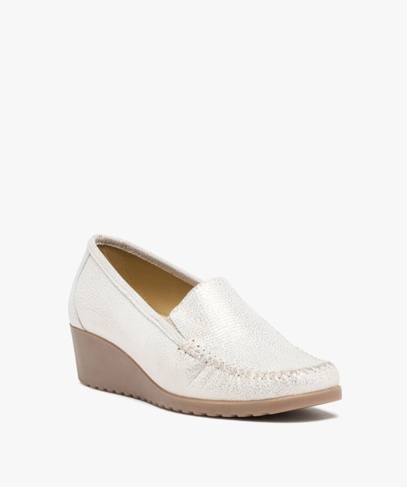 Mocassins femme confort dessus cuir métallisé souple vue2 - GEMO 4G FEMME - GEMO