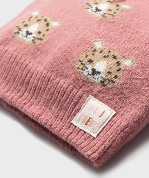Bonnet en maille à motifs félins bébé fille vue2 - GEMO(BEBE DEBT) - GEMO