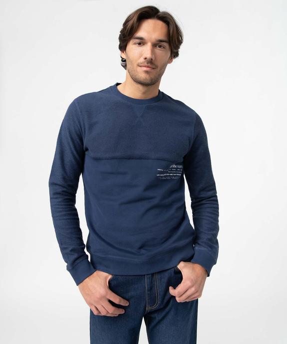 Sweat homme bi-matières avec inscription vue1 - GEMO (HOMME) - GEMO