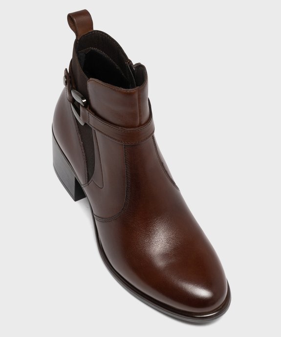 Boots femme à talon carré dessus en cuir uni à zip et bride à boucle fantaisie - Taneo vue11 - TANEO - GEMO