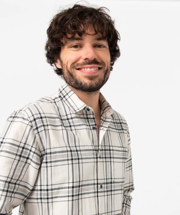 Chemise homme à manches longues et carreaux en flanelle vue2 - GEMO (HOMME) - GEMO