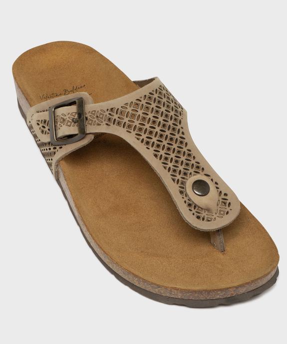 Sandales plates en cuir à entredoigt et large bride ajourée femme vue6 - VALENTINA BALDANO GEMO FORGOOD - GEMO