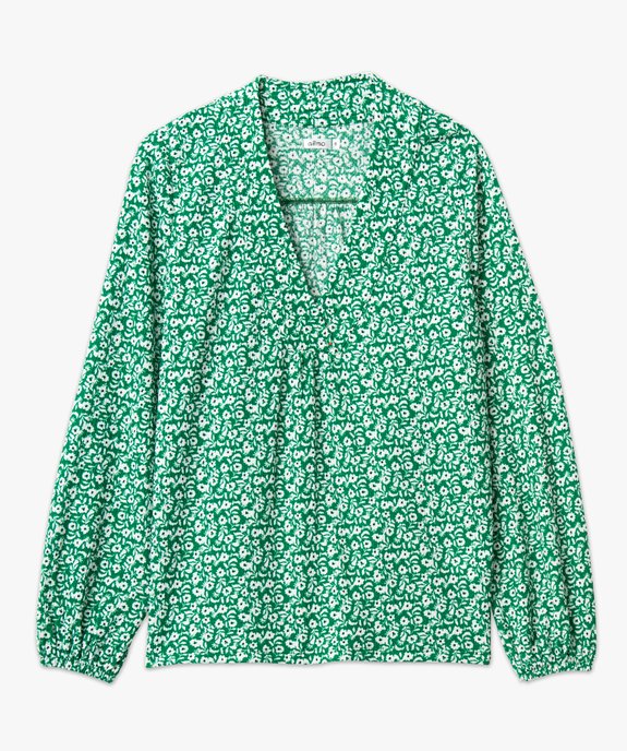 Tee-shirt à manches longues et col V à motifs fleuris femme vue4 - GEMO 4G FEMME - GEMO
