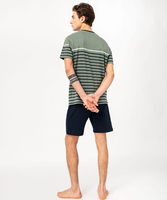 Pyjashort en coton avec haut rayé homme vue3 - GEMO 4G HOMME - GEMO