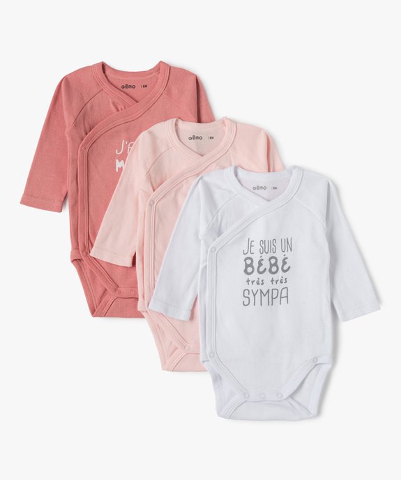 Body bébé manches longues fermeture croisée (lot de 3) vue1 - GEMO 4G BEBE - GEMO