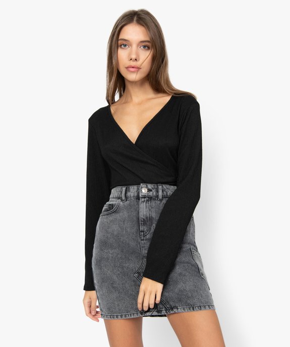Tee-shirt femme en crêpe effet cache-cœur vue1 - GEMO(FEMME PAP) - GEMO