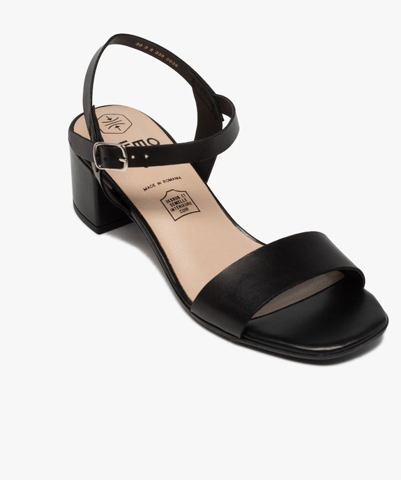 Sandales femme à talon carré dessus brides en cuir uni vue5 - GEMO(URBAIN) - GEMO