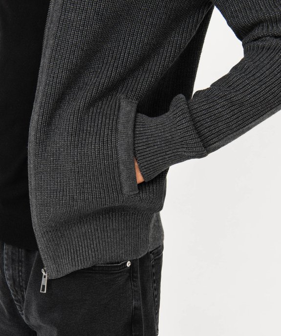 Gilet en maille côtelée à col montant homme vue2 - GEMO (HOMME) - GEMO