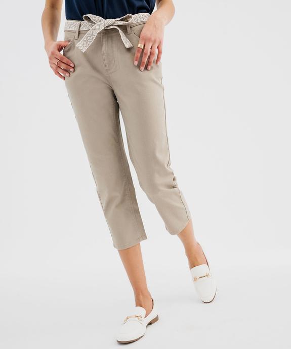 Pantacourt slim taille haute en coton stretch avec ceinture à nouer femme vue1 - GEMO 4G FEMME - GEMO