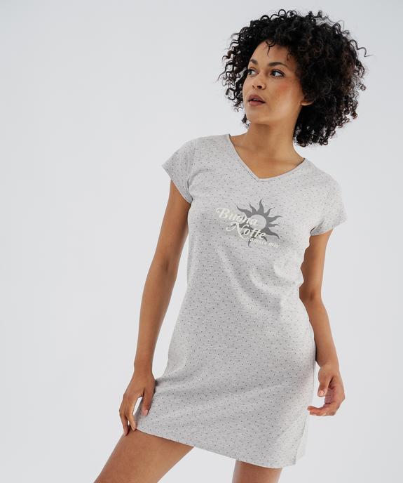 Chemise de nuit à manches courtes et col V femme vue1 - GEMO 4G FEMME - GEMO