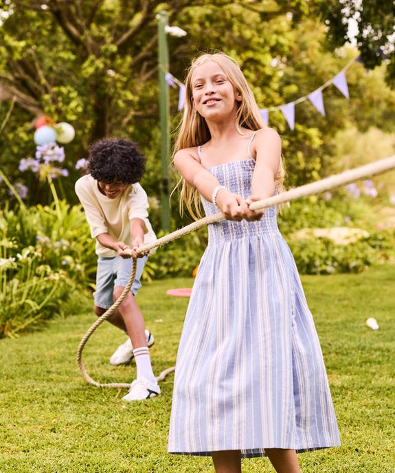 Robe à bretelles en viscose et lin buste smocké fille vue1 - GEMO 4G FILLE - GEMO
