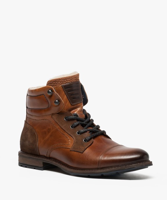 Boots homme dessus cuir et fermeture à lacets vue2 - GEMO (CASUAL) - GEMO