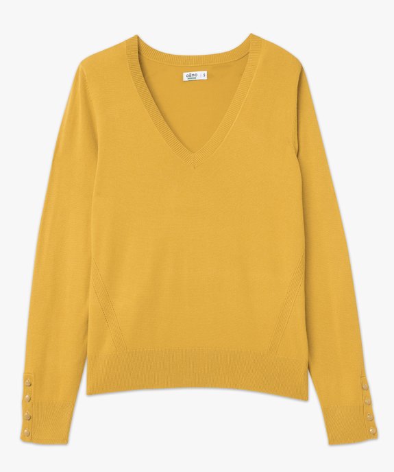 Pull fin à col V avec boutons aux poignets femme vue4 - GEMO 4G FEMME - GEMO