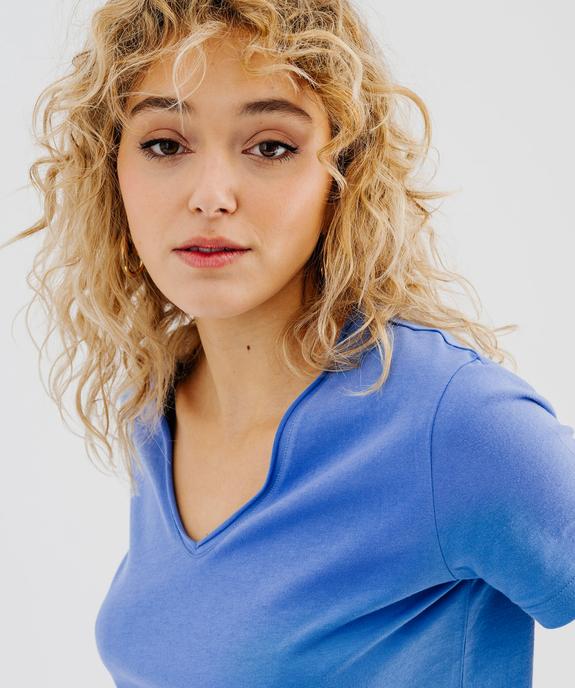 Tee-shirt à manches courtes avec col V roulotté femme vue4 - GEMO(FEMME PAP) - GEMO