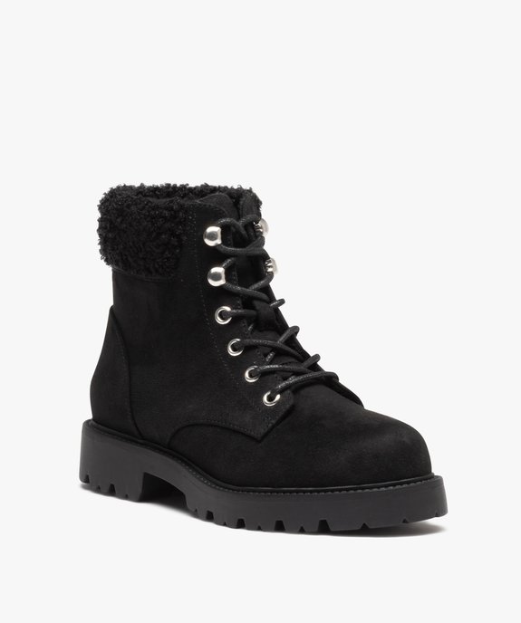 Boots femme unies en suédine à col fourré vue2 - GEMO (CASUAL) - GEMO