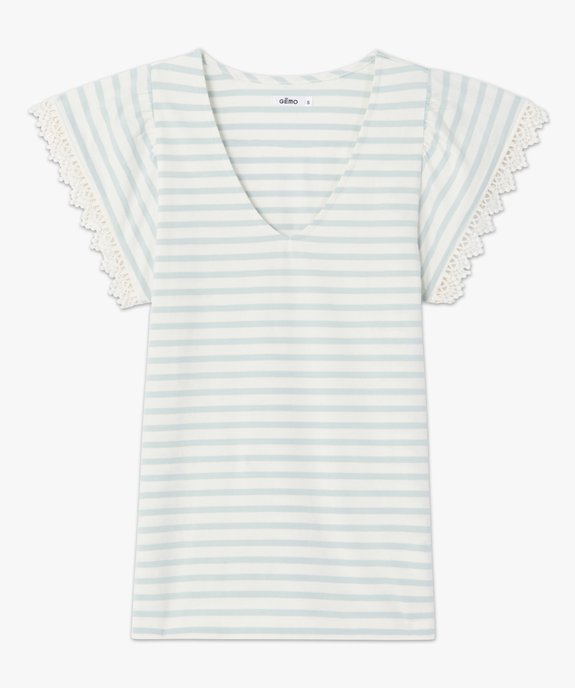 Tee-shirt femme rayé à larges manches finitions brodées vue4 - GEMO(FEMME PAP) - GEMO