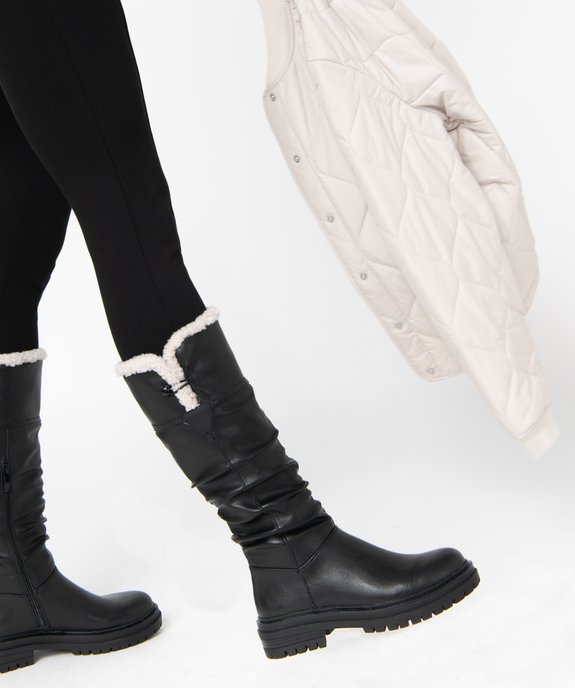 Bottes femme unies à semelle crantée et col sherpa vue1 - GEMO (CASUAL) - GEMO