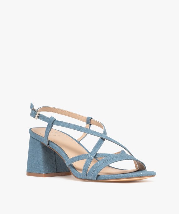 Sandales à brides en toile avec talon flare femme  vue2 - FOLLOW ME - GEMO