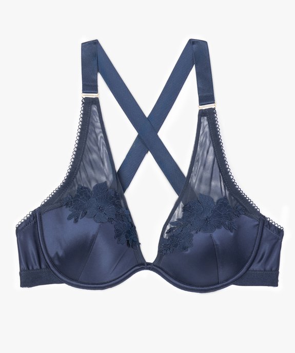 Soutien-gorge satiné à bonnets moulés et empiècement fleuri vue4 - GEMO(HOMWR FEM) - GEMO