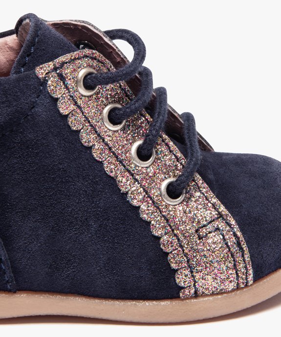 Bottillons premiers pas fille en cuir suédé et paillettes vue6 - GEMO(BEBE DEBT) - GEMO