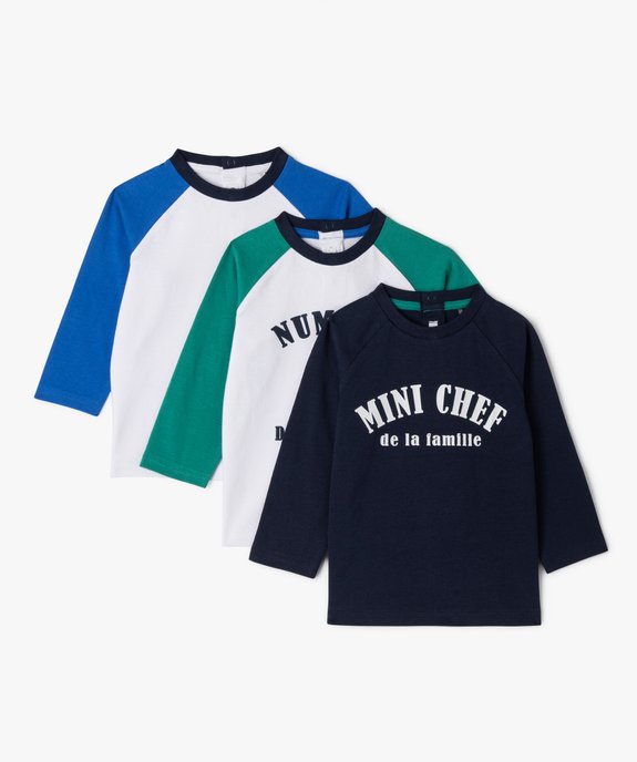Tee-shirts à manches longues avec message bébé garçon (lot de 3) vue1 - GEMO(BEBE DEBT) - GEMO