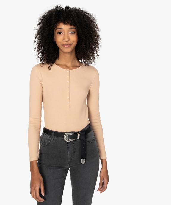 Tee-shirt femme à manches longues en maille côtelée vue1 - GEMO(FEMME PAP) - GEMO