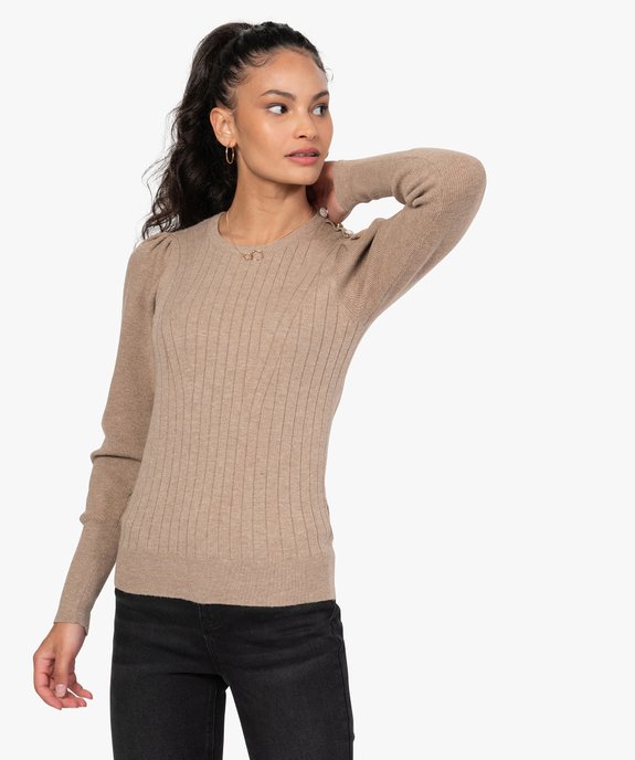 Pull femme avec manches froncées et boutons sur l’épaule vue1 - GEMO(FEMME PAP) - GEMO